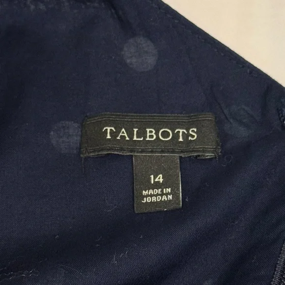 Talbots Navy White Polka Dot Fit Flare Work Dress Cotton Lined Size 14 Classic - Picture 8 of 9